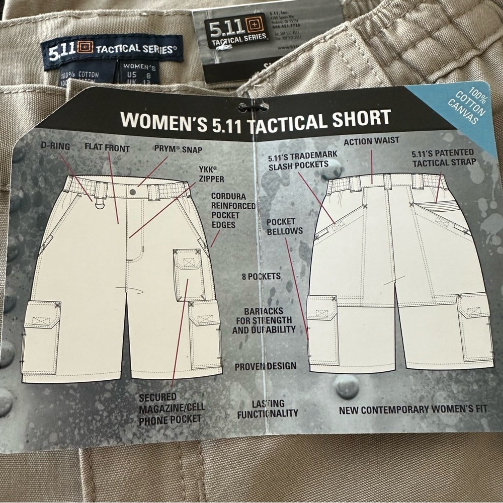 5.11 Tactical Tan / Khaki  Cotton Cargo Shorts Size 8 - Picture 6 of 10